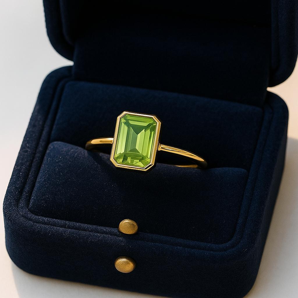 Emerald Cut Green Peridot Stone Gold Plated Ring for Women – Elegant Fashion Jewelry
