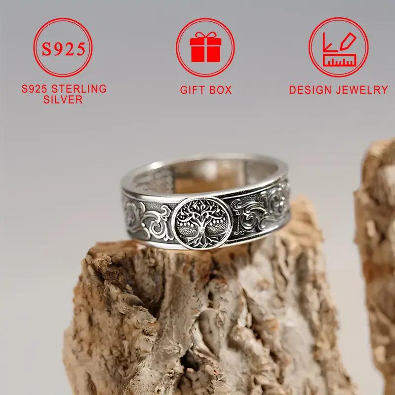Women Vintage Tree Of Life Ring Thai Floral Carved Classic Band Daily Wear Festival Gift Jewelry
