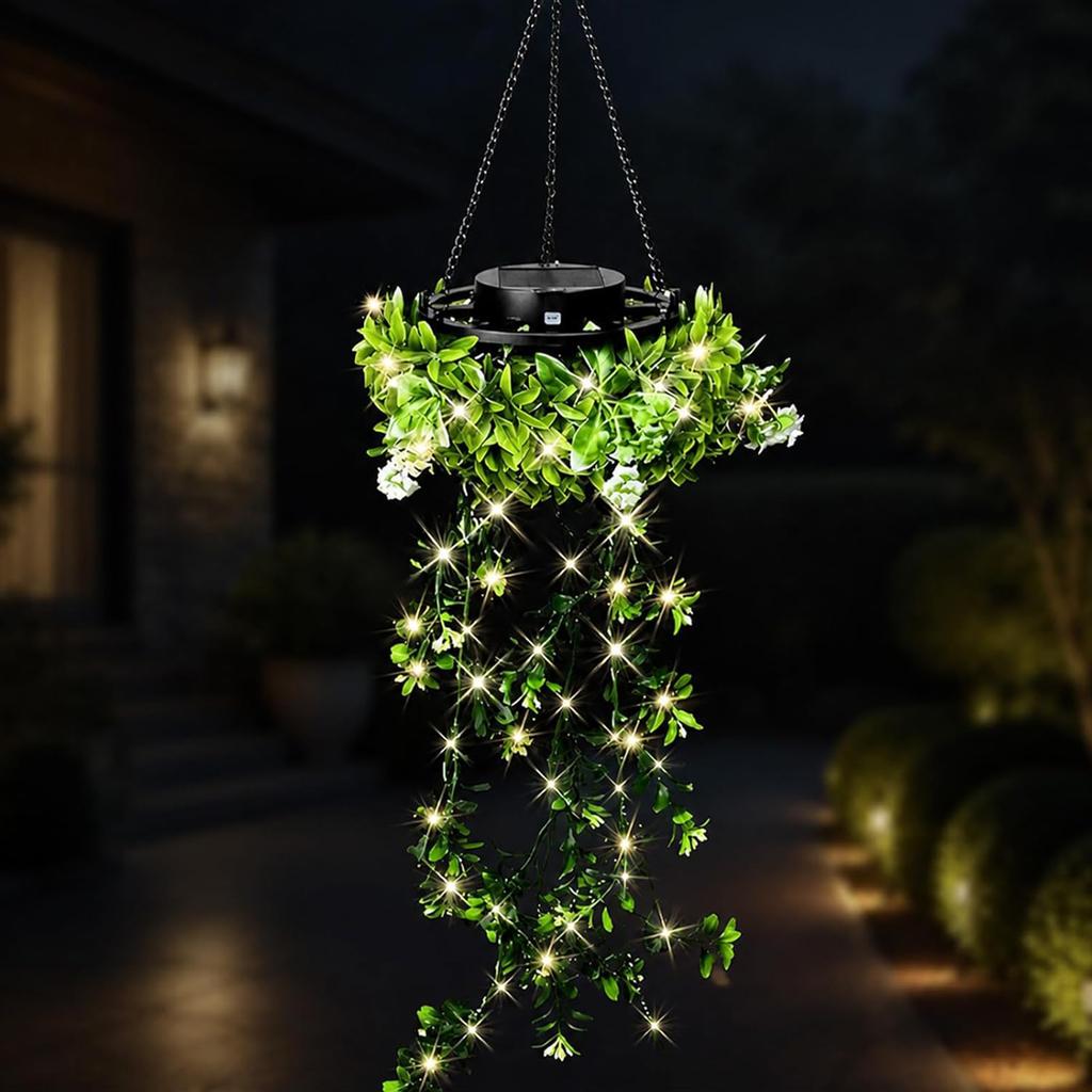 Solar LED Artificial Plant Hanging Lights IP65 Waterproof Hanging Plant Lamp for Porch Yard Patio Spring Garden Decorations
