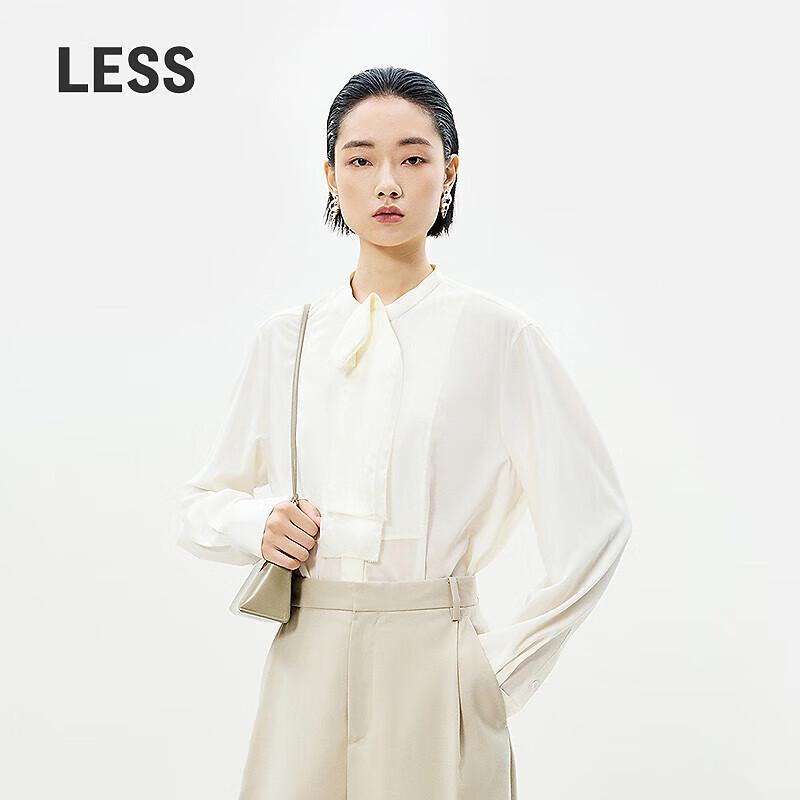 LESS 2025 Spring Loose-Fit Long Sleeve Stand-Collar Silk Blend Shirt