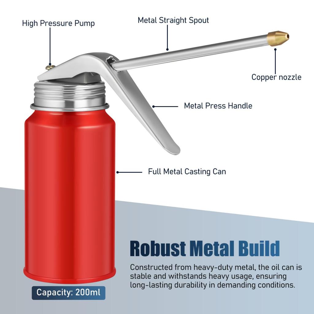 PLAFOPE Set of 2 High-Pressure Manual Pump Oil Cans for Cars, Metal Oil Dispenser, 17x12.5x5.5cm, Portable Oil Filler Pot