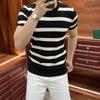 Summer Breathable Versatile Short Sleeve Slim Fit T-Shirt Casual Textured Thick Stripe Trendy Men's Knitwear