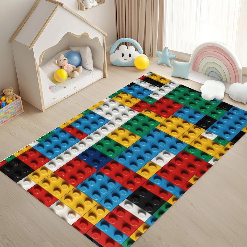 Kids Building Blocks Patterned Play Mat Non Slip Educational Rug Children's Room with Vibrant Colors Perfect for Playtime Decor
