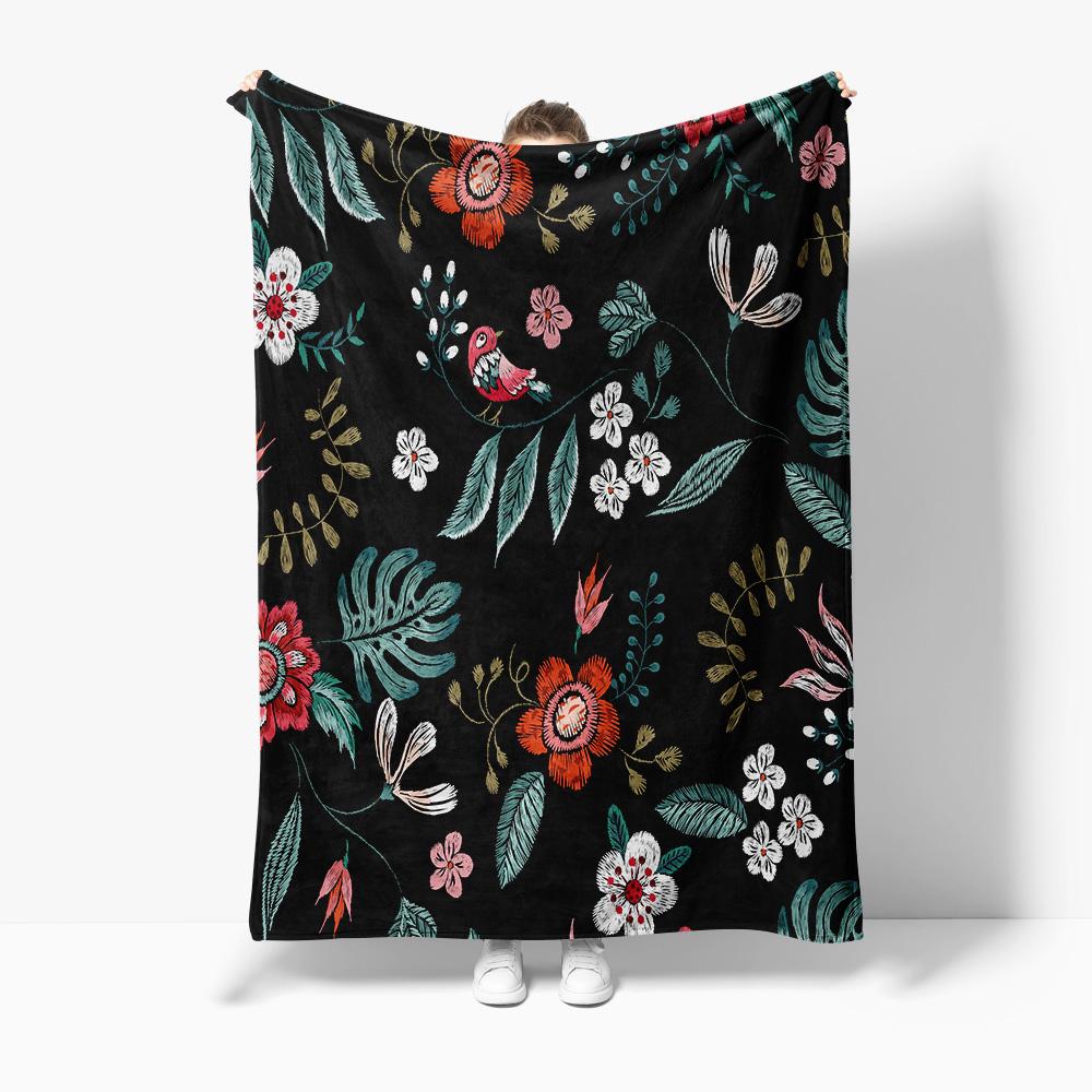 

Floral Print Blanket Dark Grey Black Grey Kids Teens Sofa Bed Throw Decorative Gift Warm Soft Cozy 75x100cm