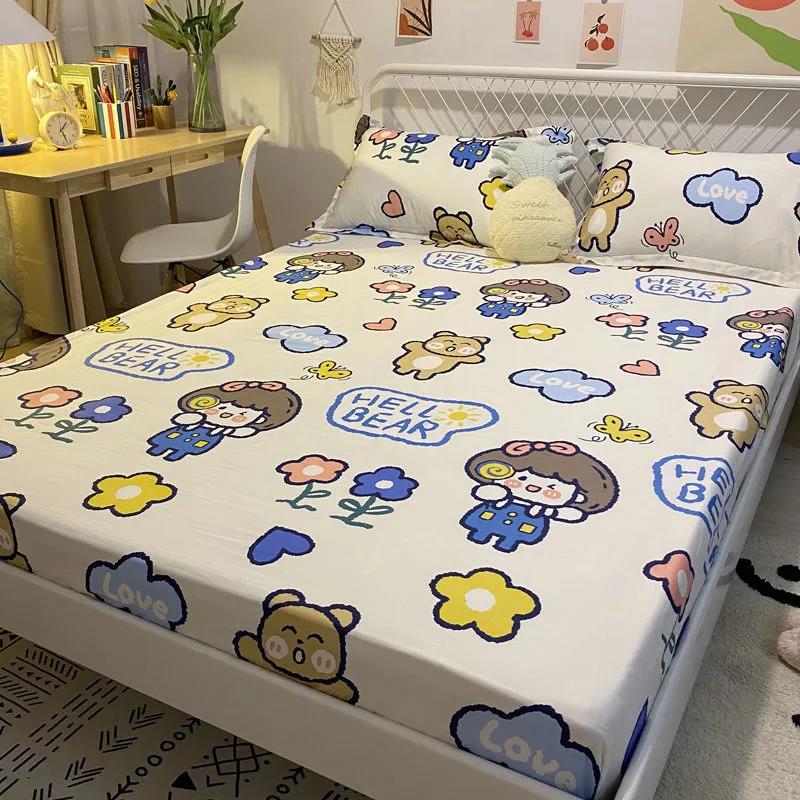 Beds Three-piece Cotton Pillow Bag Cover 1.5 Meters 1.8 Bed Seat Meng Si Dust Bed Cover Built-in Diamond Plaid Fresh Pastoral