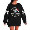 Ladies' Christmas Printed Bow Round Neck Long Sleeved Loose Pullover Sweater Sweatshirt Top