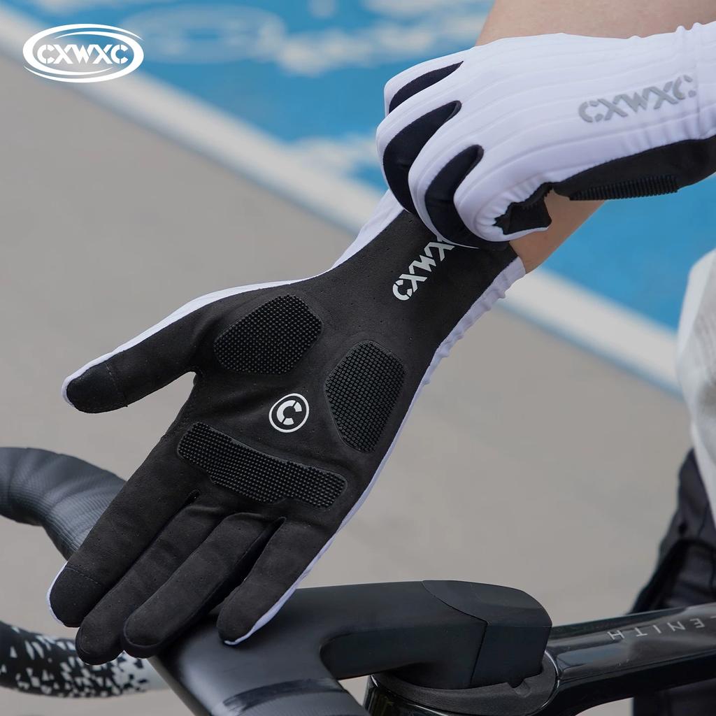 Cxwxc Bicycle Wind-Breaking Long-Finger Gloves for Road and Mountain Cycling, Full-Finger Silicone Anti-Slip Shock-Absorbing Giyo