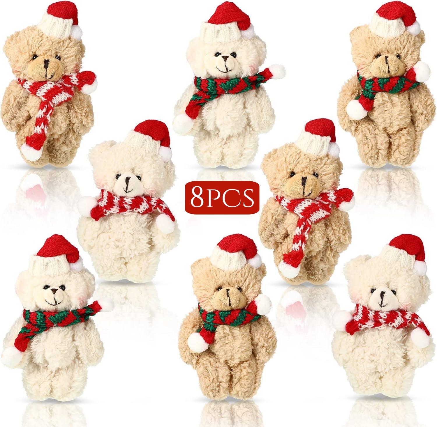 8-3s Weihnachten Mini-Teddybären Großhandel Xmas Bär Plüschtiere Winzige Weiche Bärenpuppen Gastgeschenke für Weihnachtsbaumdekorationen 12cm beige