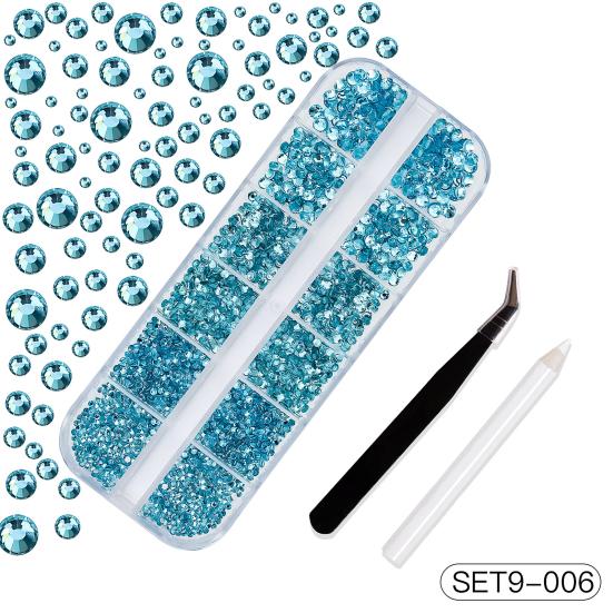 1 Set 12 Grids Nail Art Rhinestone Kit with Storage Box Drill Pen Tweezers Glass Flatback Rhinestone DIY Nail Design Crafting Decoration Fake Gems
