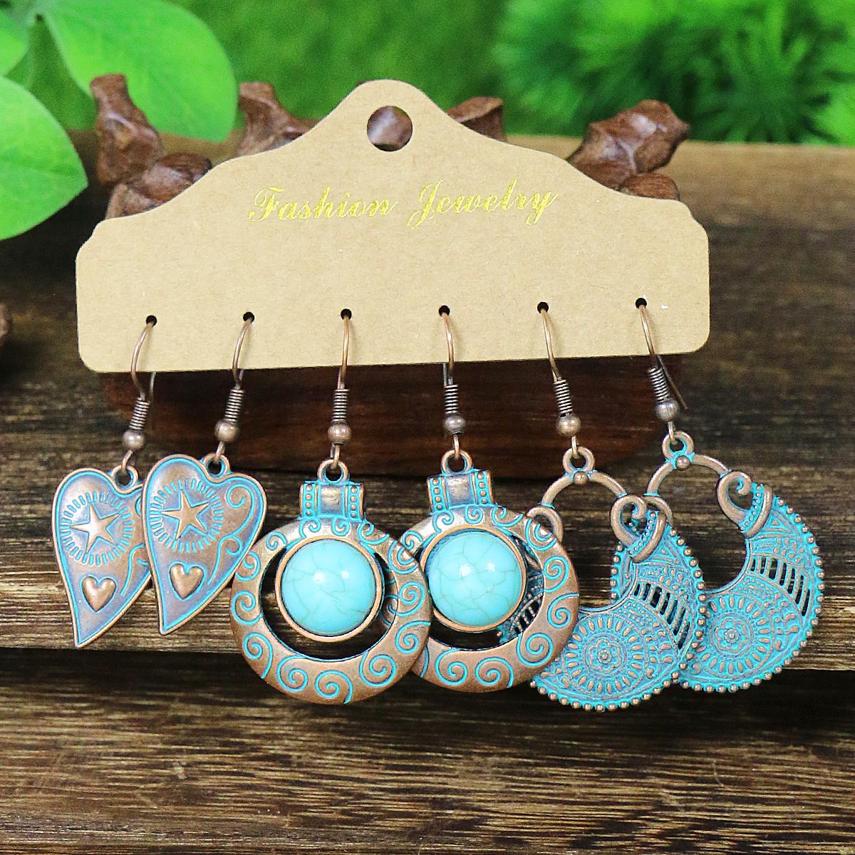 

Набір сережок бронзового кольору Набір з кількох штук Жіночі сережки Інкрустовані бірюзою Геометрична форма Дизайн з мушлями та китицями Декор для вечірки