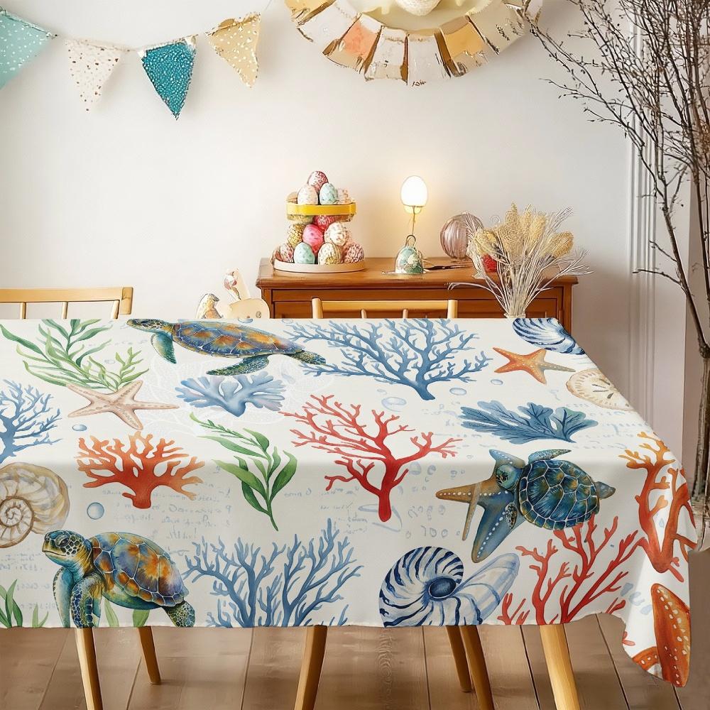 Oceanic Sea Life Rectangle Tablecloth for Table Decor Kitchen Dining Waterproof Reusable Tablecloths for Table Wedding Party