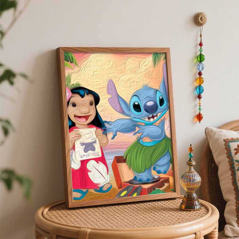 Disney oil painting Lilo and Stitch painting art handmade diy painting home decoration gift