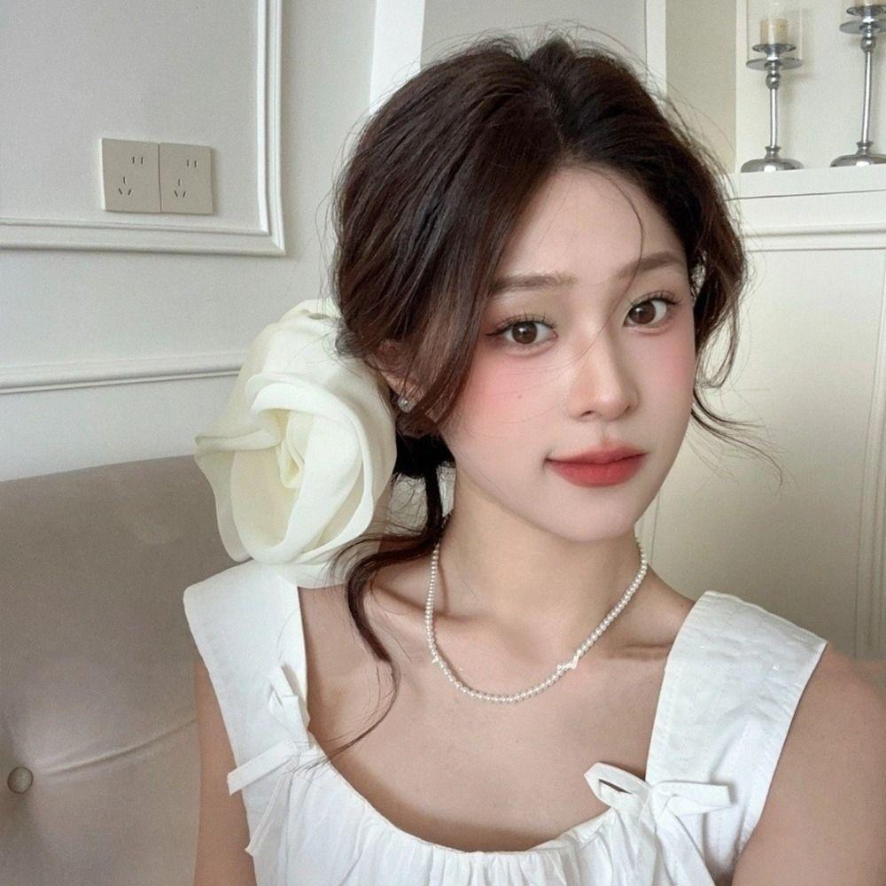 Yellow Chiffon Hairpin French Women Barrette Elegant Rose Flower Hair Clips  Seaside