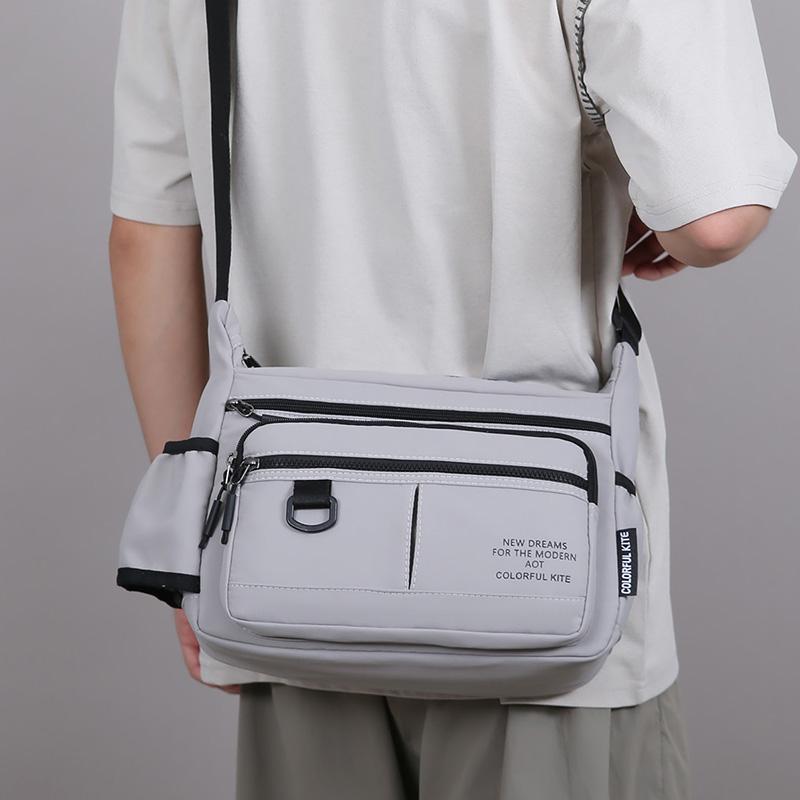 Multi-Zipper Pocket Men Shoulder Crossbody Bag with Bottler Holder Large Space Casual Messenger Bag for Outdoor Daily Use
