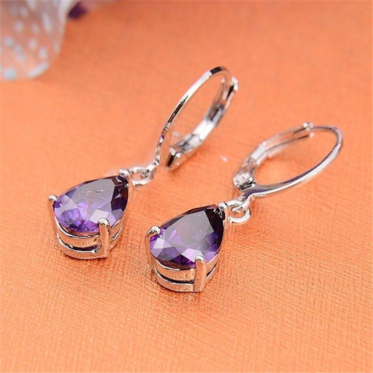 Pink Cubic Zirconia Water Drop Dangle Earrings