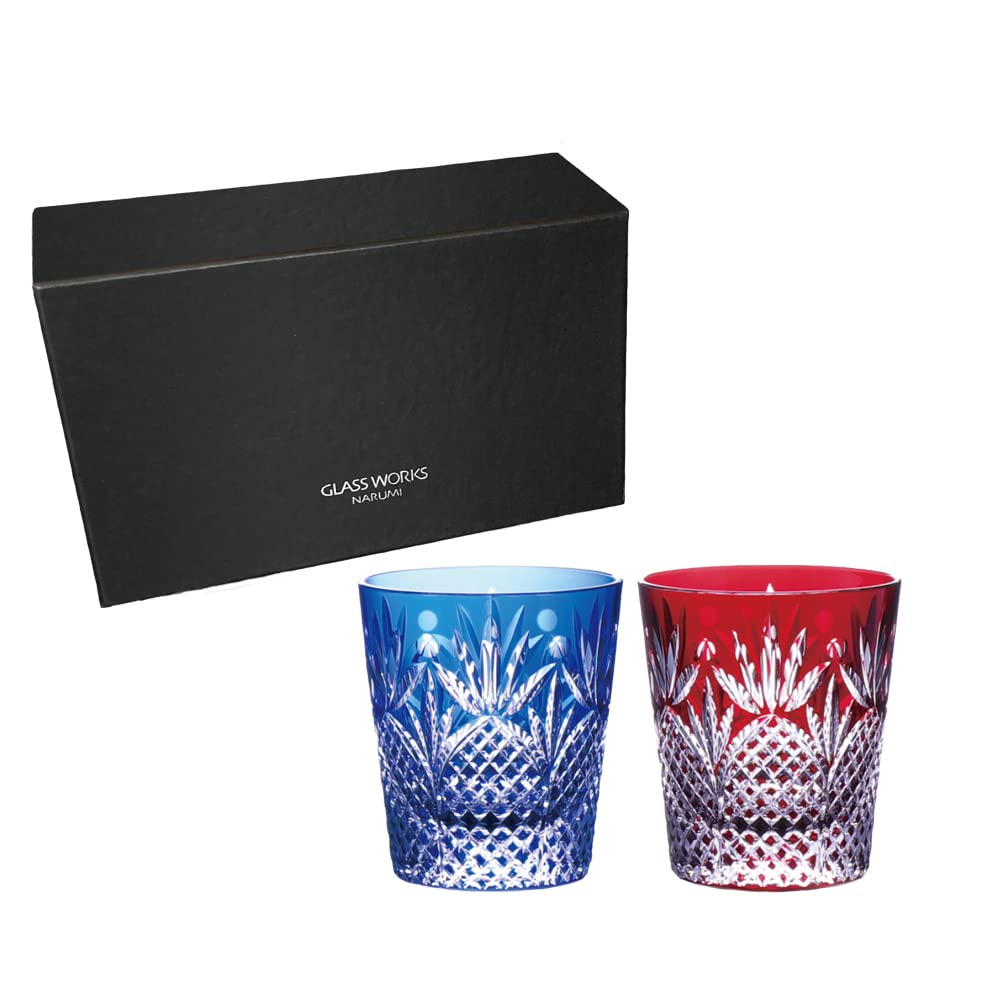 

NARUMI Glassworks Prince 270cc Rocks Glasses, Pair, Blue & Red, Cut Glass, Whiskey Glasses, Old Glass, Father s Day Gift, Gift Boxed, GW6070-2270