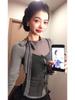 Korean Lace Patchwork Long Sleeve Crop Top Set for Women - Early Autumn/Winter Style