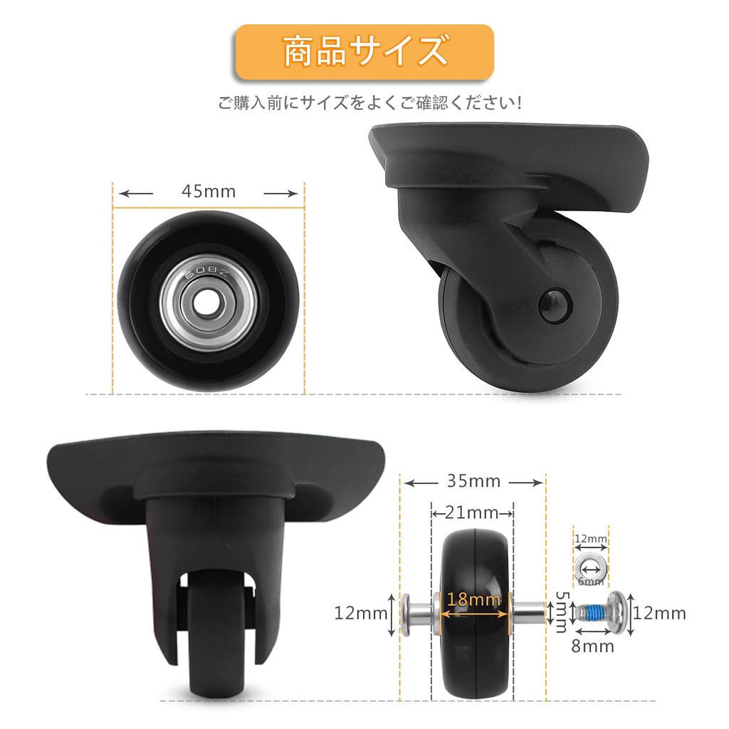 Suitcase Caster Replacement Set of 4 45mm Rubber Carry Case