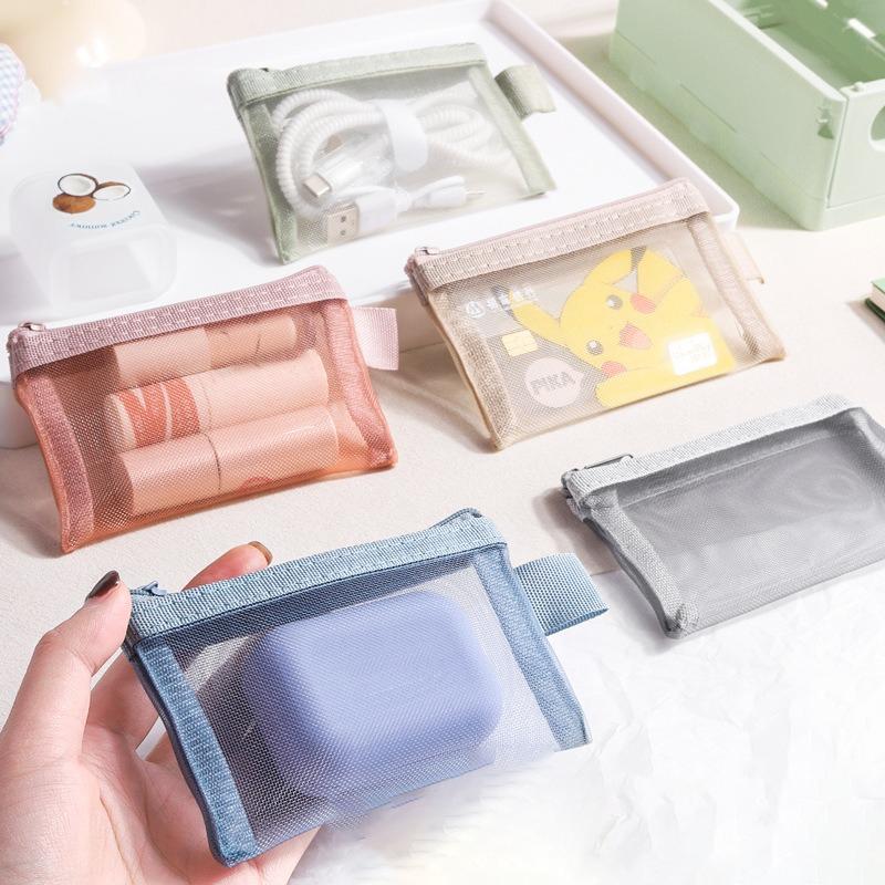 1PC Portable Mini Zipper Mesh Storage Bag New Coin Purse Small Square Mesh Coin Purse Travel Storage Carry Pouch with Zippered