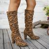 Fashion Sexy Leopard Soft Suede Pleated Knee-High Boots Women 2025 Autumn Pointed Toe High Heels Fashion Party Dress Slip on Booties