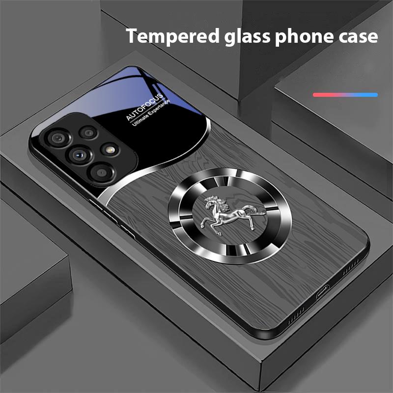 Holzmaserung Pferd Für Samsung Galaxy S 8 9 10 20 Plus 21 FE 22 23 24 Ultra S7 Edge Schwarz Gehärtetes Glas Handyhülle Hartschale