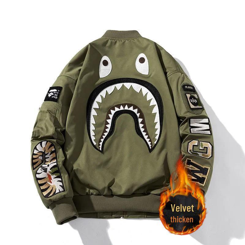 

Мужская модная бейсбольная куртка с принтом акулы - Универсальная осенне-зимняя свободная верхняя одежда M