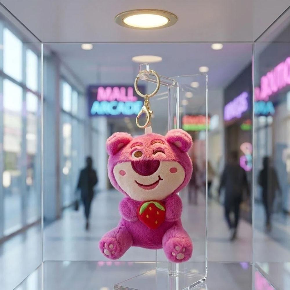 Cute Pink Girlish Strawberry Bear Plush Pendant Bag Pendant Accessory Bear Keychain For Girls 10 cm