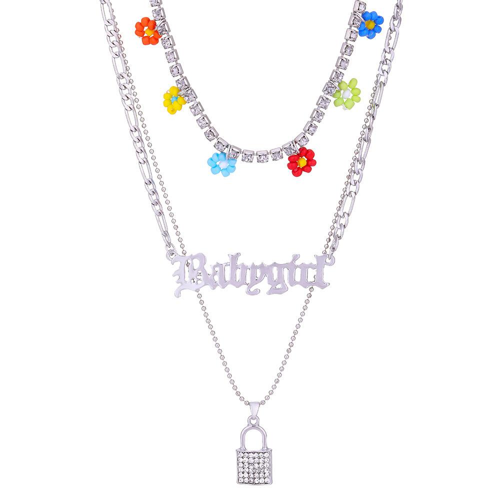 

Stylish Lock Elegant Pendant Necklace With Eyecatching Flower Design Women For XH0808