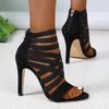 Large size shoes European and American stiletto sandals open-toed sexy rear zipper high heels Roman sandals