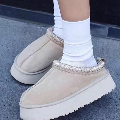 2024 New Winter Brand Women's Fur Short Boots Plush Thick Warm Flat Slippers Thick-soled Shoes Women's Suede Boots Botas Mujer
