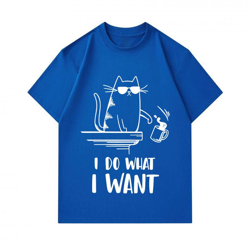 Men's 100% Cotton Crew Neck Short Sleeve T-Shirt, Cool Sunglasses Cat Slapping Mug Print Casual Loose Tees, I Do What I Want Graphic Summer Breathable