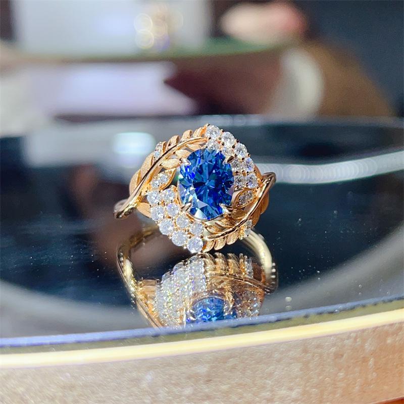 Honey Stew 2 Carat Oval Cut Moissanite Women's Ring in Silver and Gold with Diamond Accent - European American Style