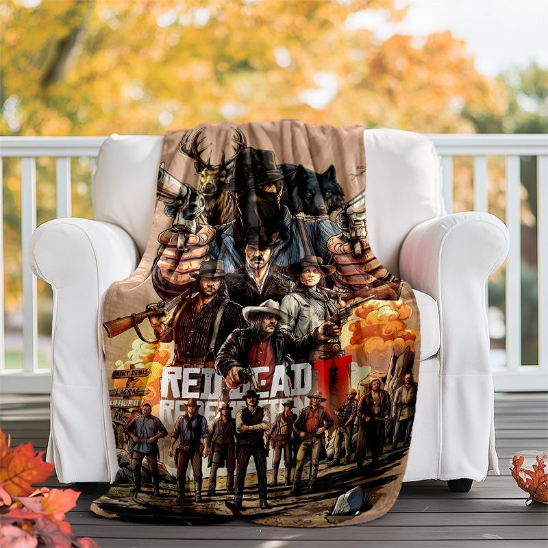 1pc Red Dead Redemption Theme Blanket - Digital Print, Polyester, Cozy for All Seasons, Perfect for Outdoor, and Travel