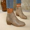 Stivaletti da Caviglia da Donna Vintage Slip-On con Tacco Basso Largo a Blocco, Punta Mandorla Punta Tonda, Stivali Invernali con Tomaia e Fodera in PVC, Beige/Marrone Caramello/ Blu/Scuro
