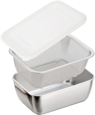 Shimomura Kihan Storage Square and Colander Set In Dishwasher Convenient for Food Temporary with Stainless 43376 Container, Tray, [Made Japan] Safe,