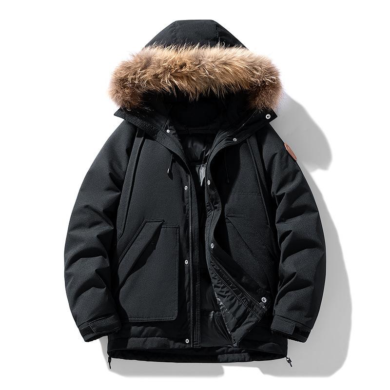 

Winter new down jacket men s tooling multi-pocket detachable fur collar outdoor mountaineering suit men s white duck L