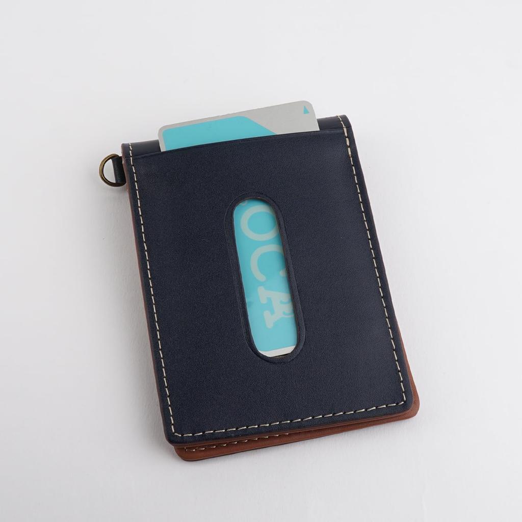 E-mono Pass Case for Men and Women, Genuine Leather, Three-Sided, Bifold, Pass Case (Orange)