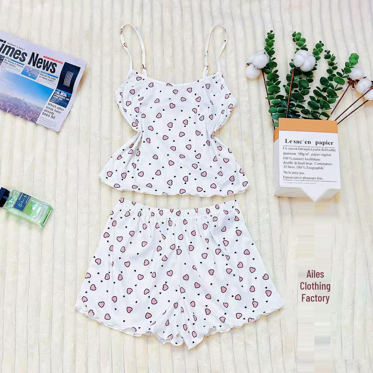 

Женский дышащий пижамный комплект с принтом на весну и лето 2025 года - Новый европейский и американский стиль XXXL