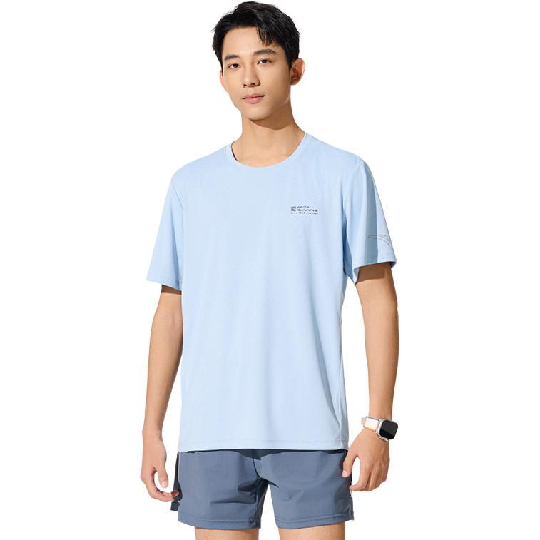 Anta Running Series Sports Casual Simple Solid Color Round Neck Pullover Short Sleeve T-Shirt Men Tops Silent-Green 952525110-5