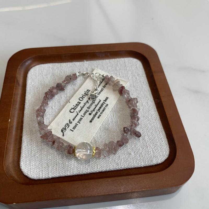 Natural Crystal Beaded Bracelet With Aquamarine Strawberry Quartz Amethyst Minimalist Geometric Design Women Men Small Grain Strawberry Quartz Style