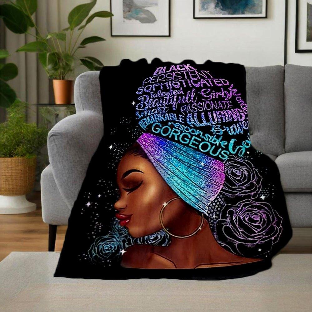 "Black Excellence: Empowering Women with Style and Strength"Blanket Flannel Throw Blanket for Sofa, Bed, Travel, Camping, Office, Couch, Cha