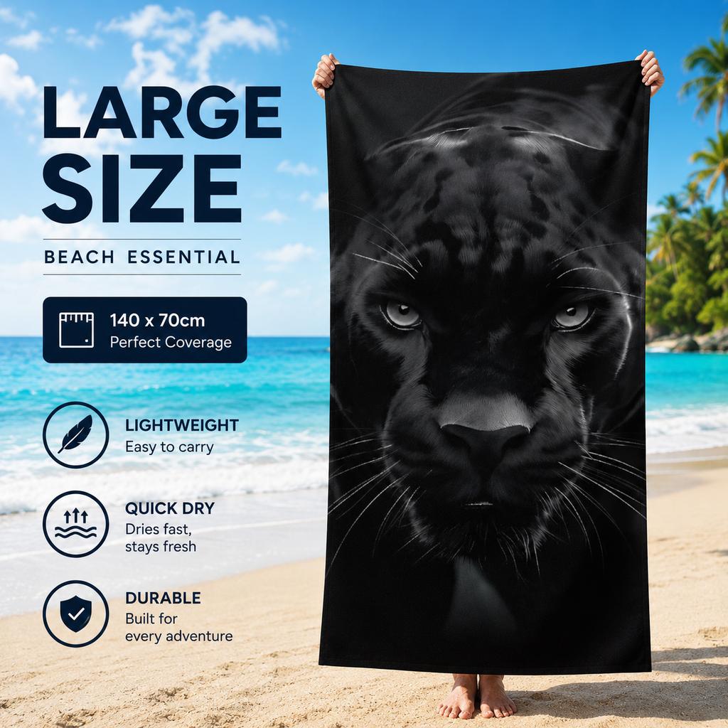 Toalla de Playa Pantera Negra Impresión Plana Toallas de Baño de Animales Salvajes para Adultos Manta Grande de Microfibra para Piscina Decoración de Viaje al Aire Libre