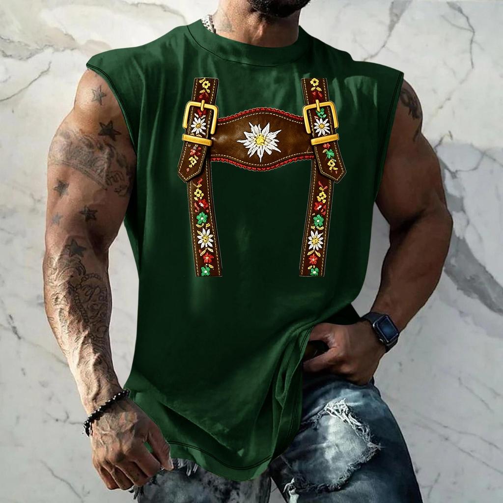 Men Sleeveless Tank Top Loose Fit Casual Streetwear Printed Texture Pattern Summer Vest for Outdoor Sports and Daily Wear