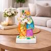 Figurka Radha Krishna, Pył Marmurowy, Wielokolorowa ze Złotym Połyskiem, Wysokość 9cm, Tradycyjny Posąg Bóstwa Hinduistycznego