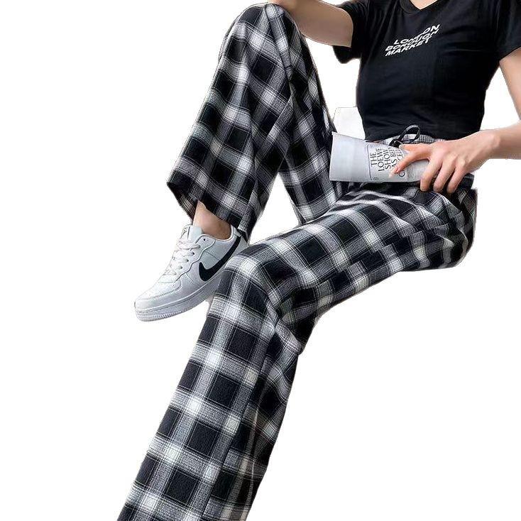 Damen Übergröße Karierte Eisseide Weitbeinige Hose - Schlankmachend, Leicht, Sommer 2025 Freizeit-Hose