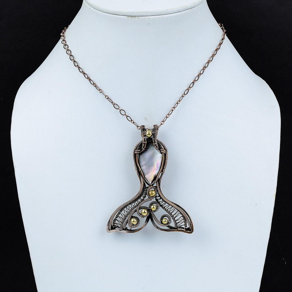 Black Mother Of Pearl Pendant Copper Wire Wrapped Pendant Handmade Pendant Gemstone Copper Jewelry Fish Pendant Gift For Women Boho Pendant