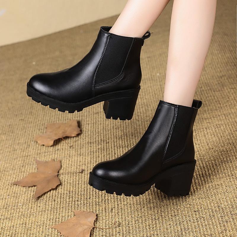 Spring and Autumn New Thick Heel Short Boots Women's Waterproof Table High Heels Platform Versatile Single Boots British Martin Boots
