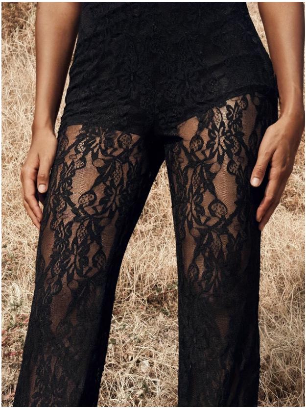 Pantalon Évasé Sexy Transparent en Dentelle Taille Haute Style Européen 2026 pour Femmes