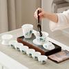 High-grade suet jade Dehua white porcelain Kung Fu tea set gift box set New Chinese splendid mountain and river tea set