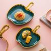 Creative Gold Edged Handle Ceramic Plate, Tableware, Dishes, Dessert Plate, Home Breakfast Plate, Kitchen, Restaurant Utensils